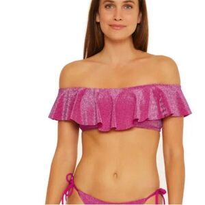 Trina Turk Cosmos Metallic Off-Shoulder Ruffle Bandeau Top-Planetar…